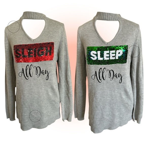 Francesca's Collections Sweaters - Reversible Sequin Holiday Sweater -Size Large